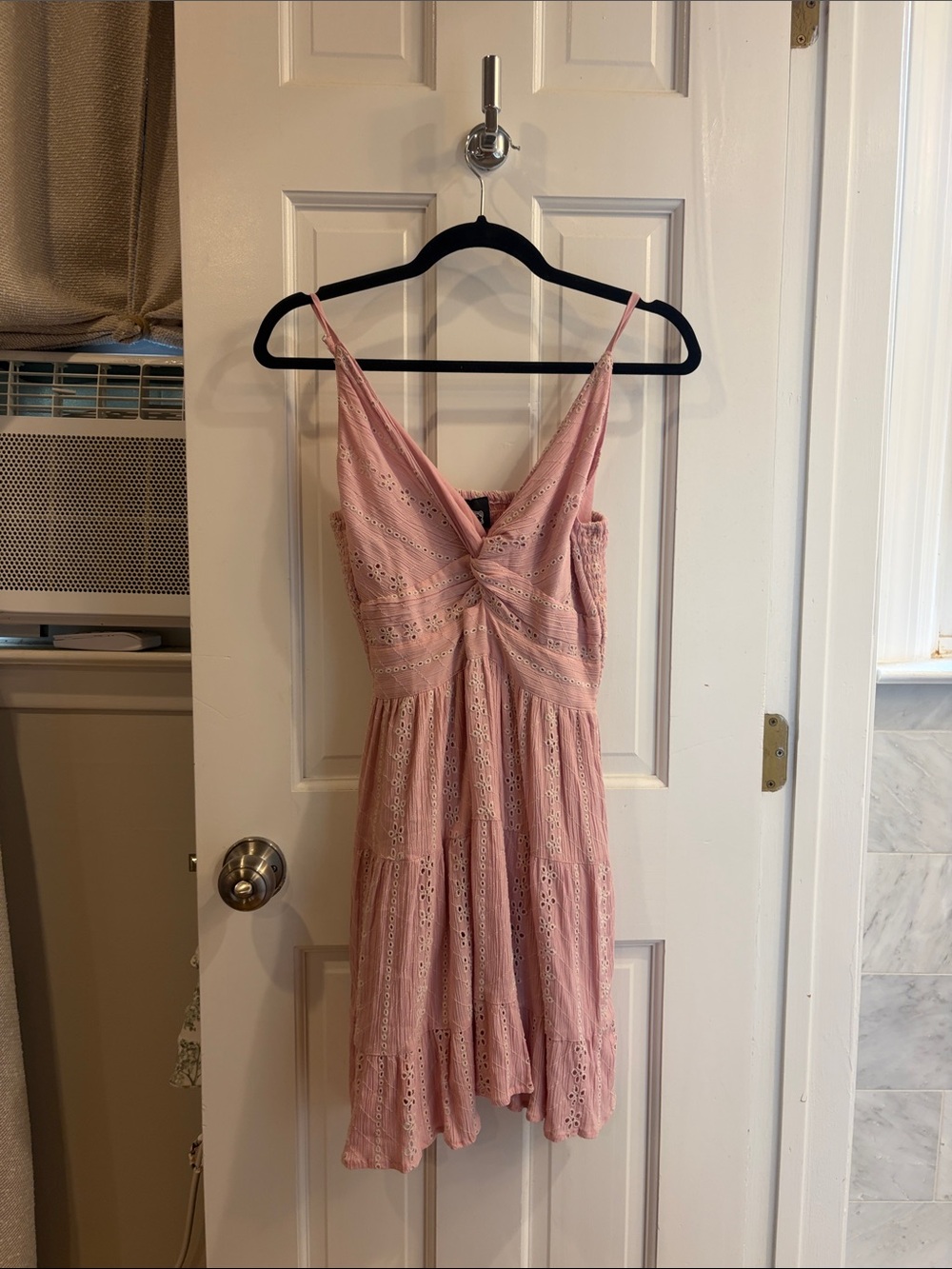 Angie Pink Eyelet Twist-Front Mini Dress
